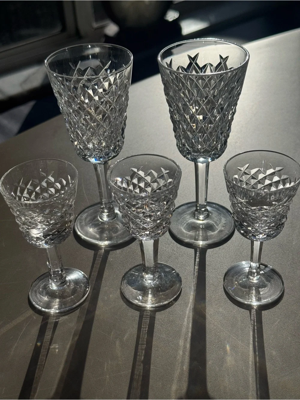 Waterford Alana Crystal Stemware Set 5 Sherry Cordial Glasses Signed